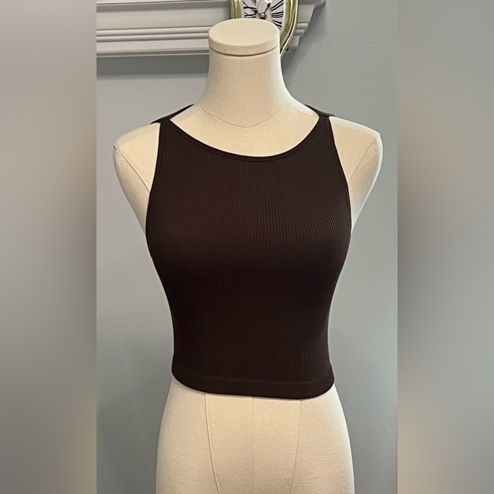 Cotton : On Dark Brown Ribbed Cropped Tank Size XS/S